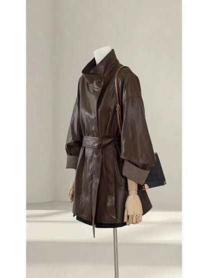 Maeve Women's Leather Jacket - brown, front