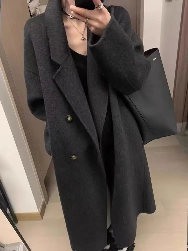 Maeve Women's Wool Coat - black, front