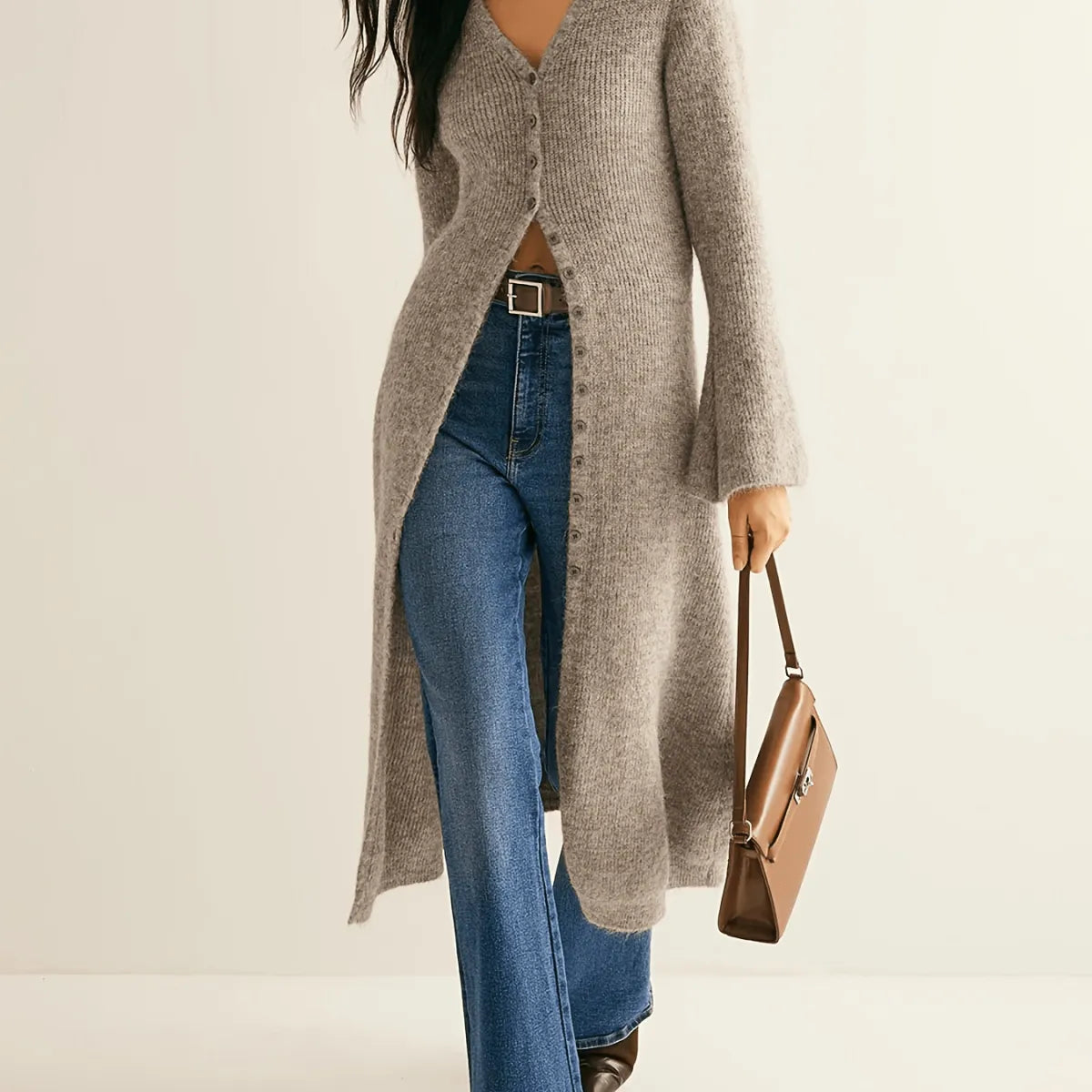 Maeve Women's Longline Cardigan - khaki, front