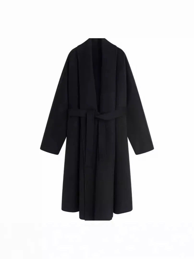 Maeve Women's Wool Coat - black, flat