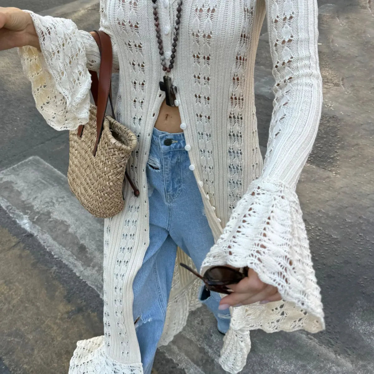 Maeve Women's Longline Cardigan - cream, front