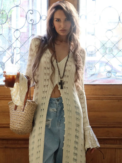 Maeve Women's Longline Cardigan - cream, front