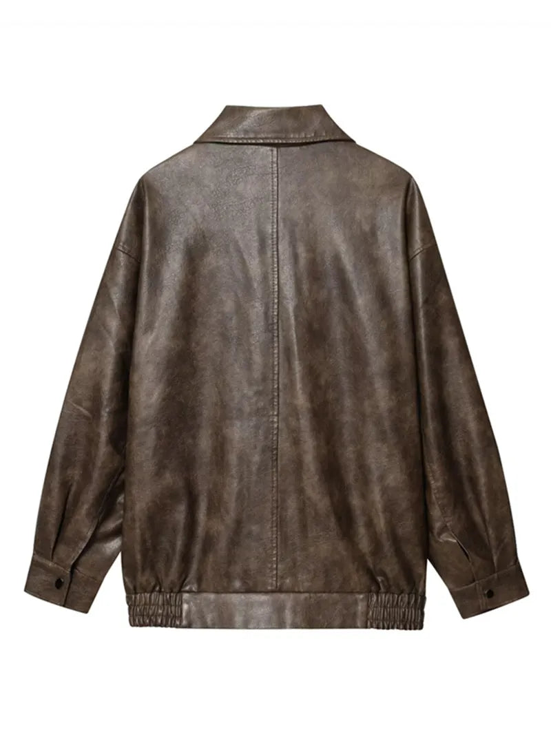 Maeve Women's Leather Jacket - brown, back