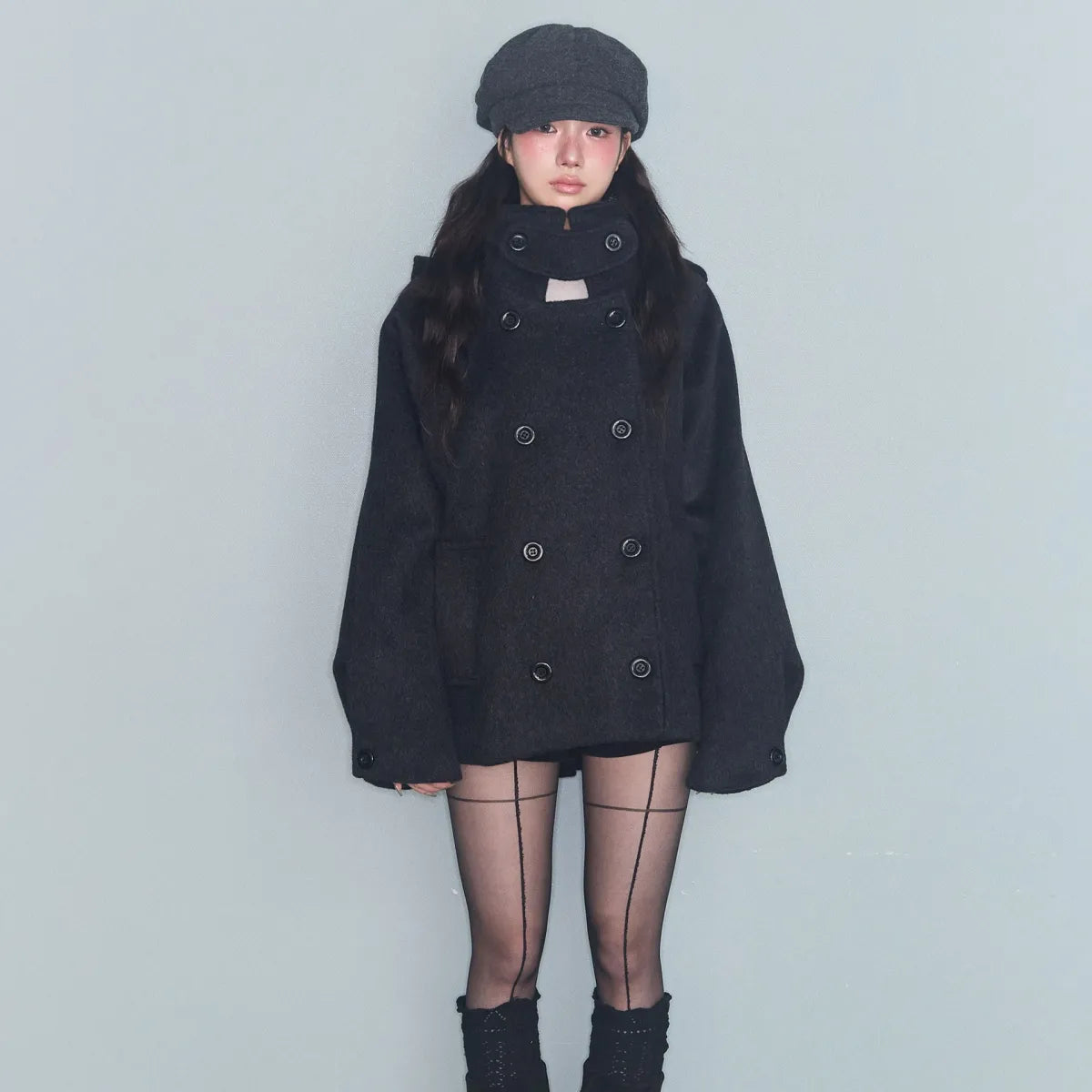 Maeve Women's Wool Coat - black, front