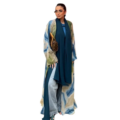 Maeve Women's Longline Cardigan - blue print, front