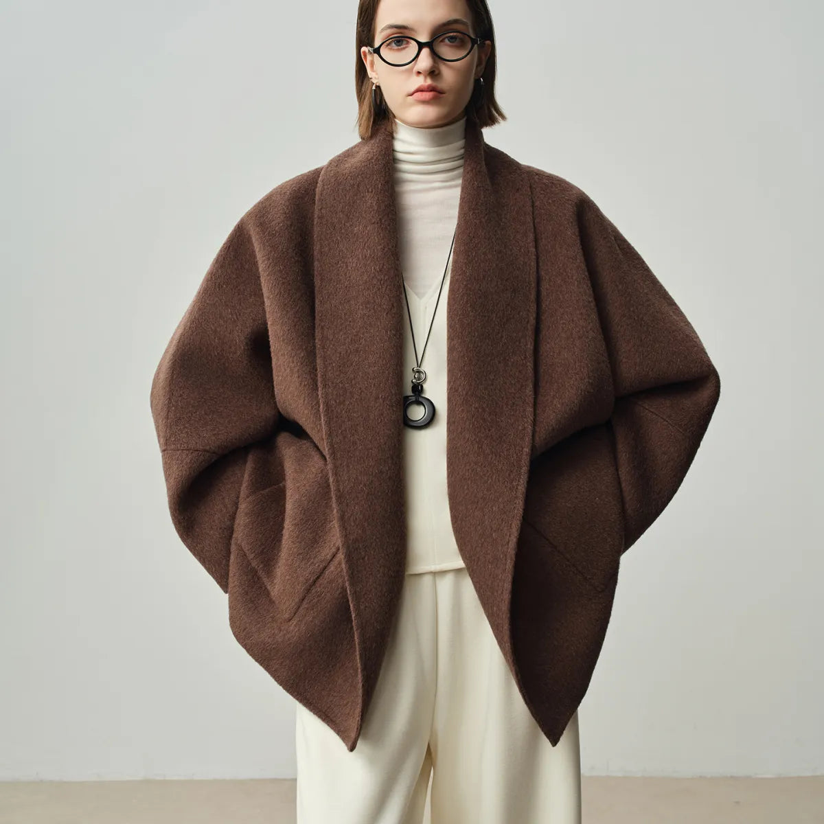 Maeve Women's Wool Coat - brown, front