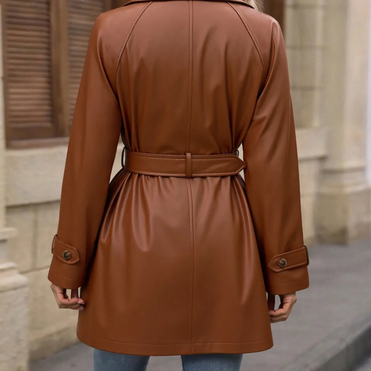 Maeve Women's Leather Jacket - brown, back