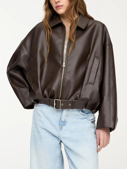 Maeve Women's Leather Jacket - brown, front