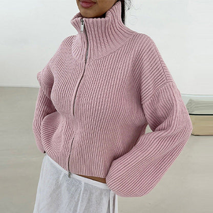 Maeve Women's Cardigan - Zip-Up Striped Wool-Blend Long-Sleeve