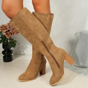 Maeve Women's Knee-High Suede Boots - Block Heel, Round Toe