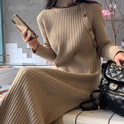 Turtleneck Knitted Mid-Length Dress