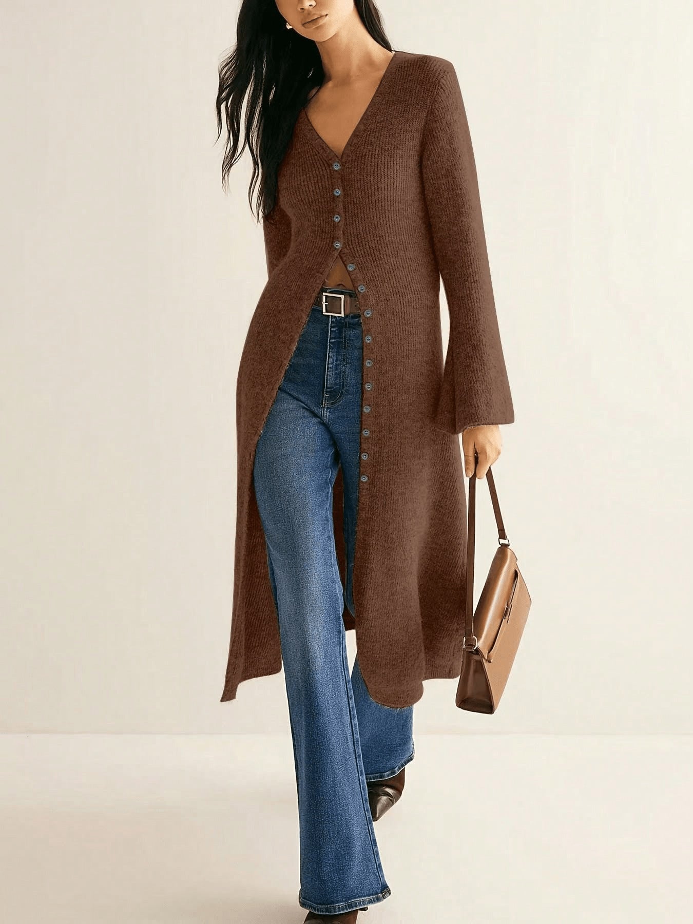 Maeve Women's Longline Cardigan - Vintage Acrylic-Knit Long-Sleeve