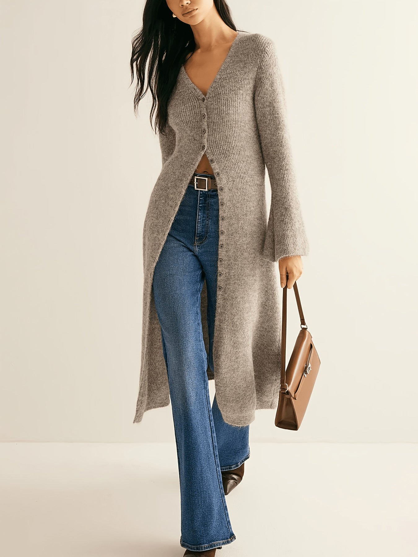 Maeve Women's Longline Cardigan - Vintage Acrylic-Knit Long-Sleeve