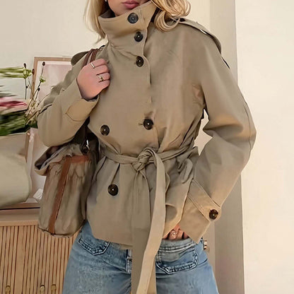 Maeve Women's Trench Coat - Belted High-Neck Long-Sleeve Autumn-Weight