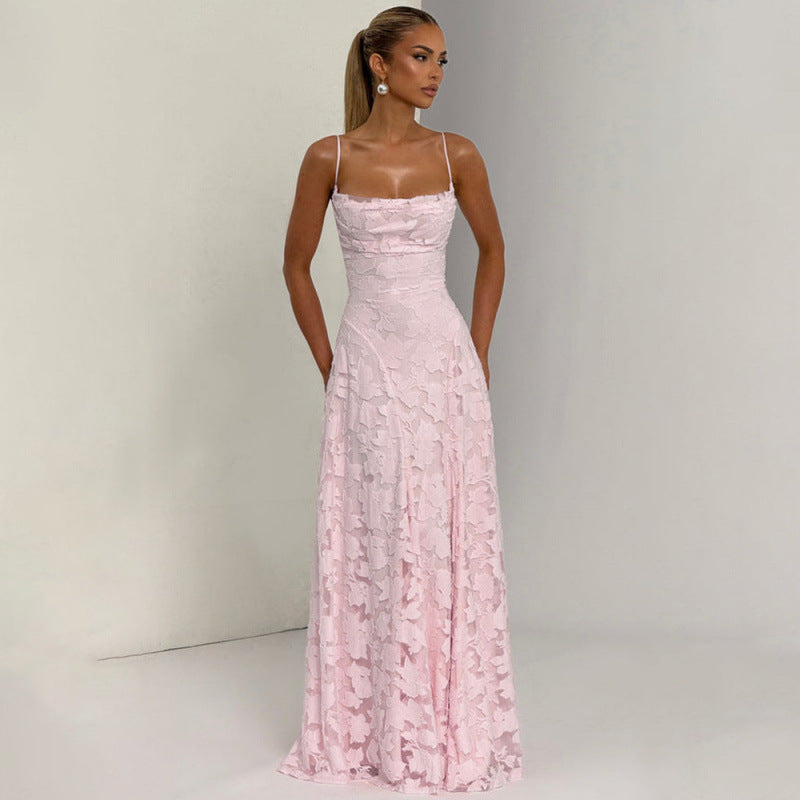 Women's Maxi Dress Lace, Backless, Strappy, Floor Length Evening