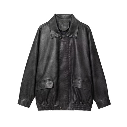 Maeve Women's Leather Jacket - Zip-Up Lapel Long-Sleeve Relaxed-Fit