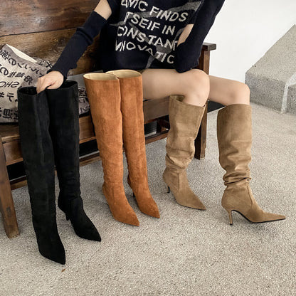 Maeve Women's Knee-High Suede Boots - Pointed Toe, Stiletto Heel