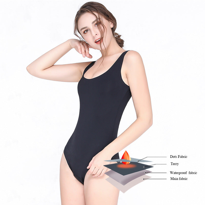 Black Period Swimsuit Women Leak Proof One Piece Swimwear, Off Shoulder