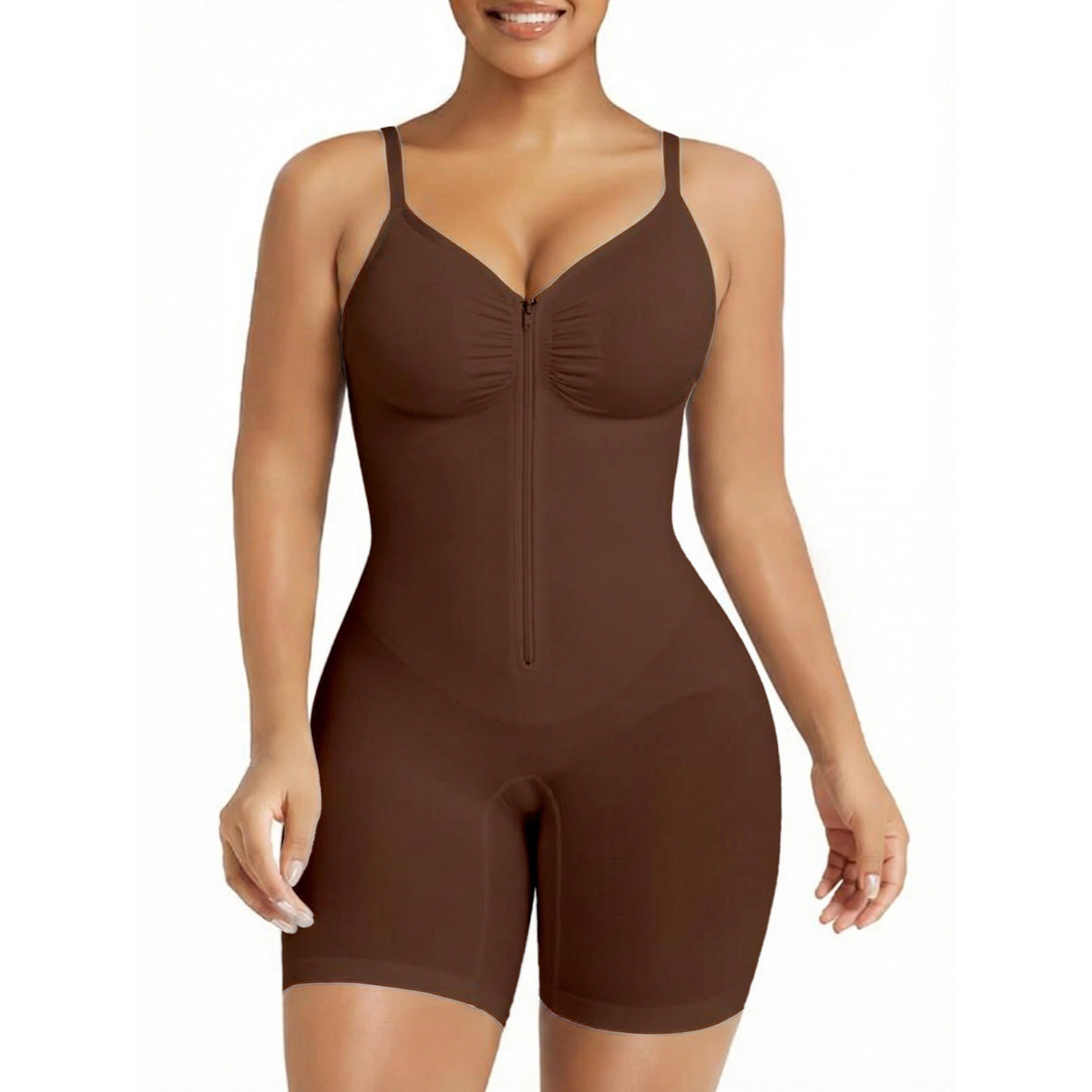 Shapewear Bodysuit Women Seamless Body Shaper, V Neck, Mid Thigh