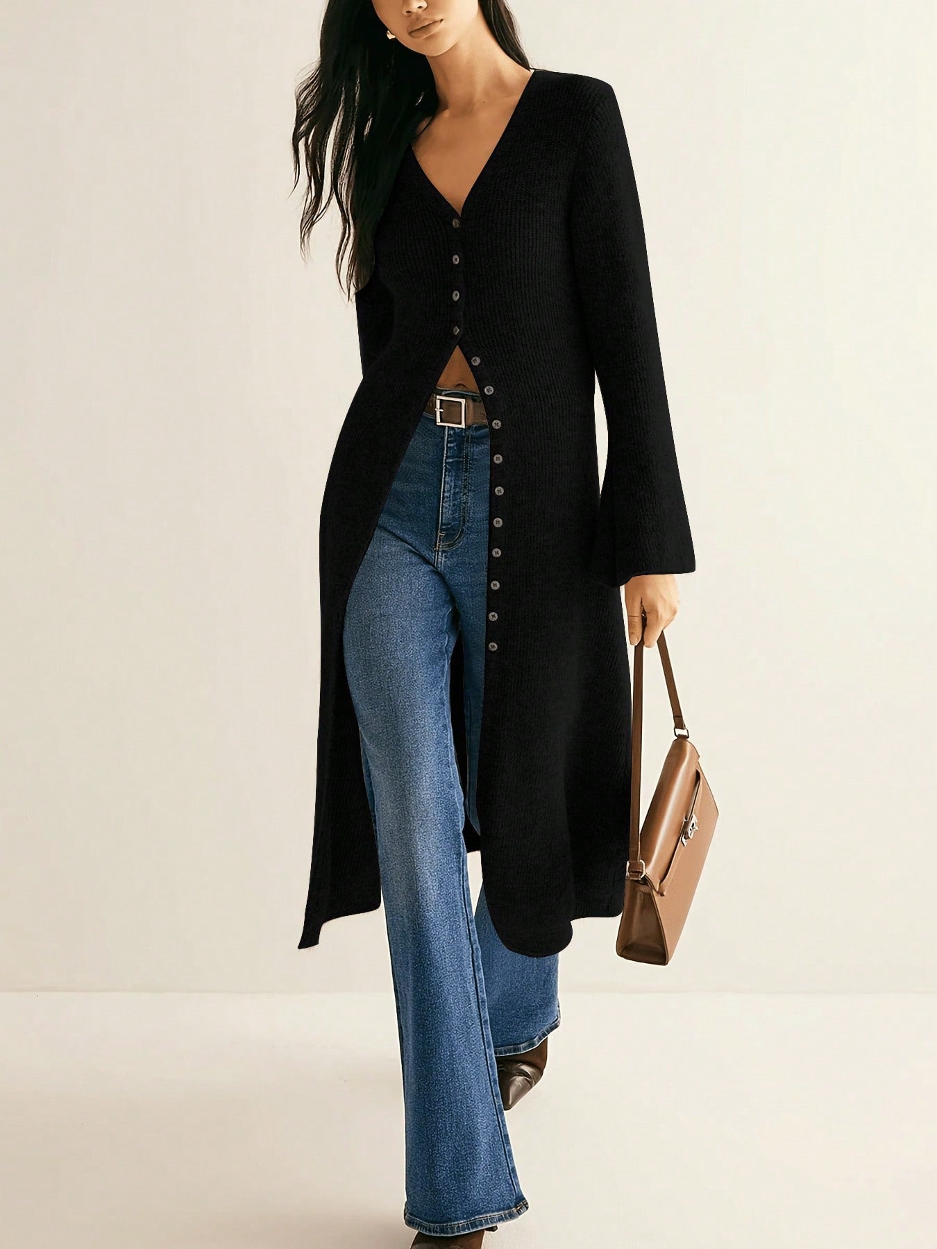 Maeve Women's Longline Cardigan - Vintage Acrylic-Knit Long-Sleeve