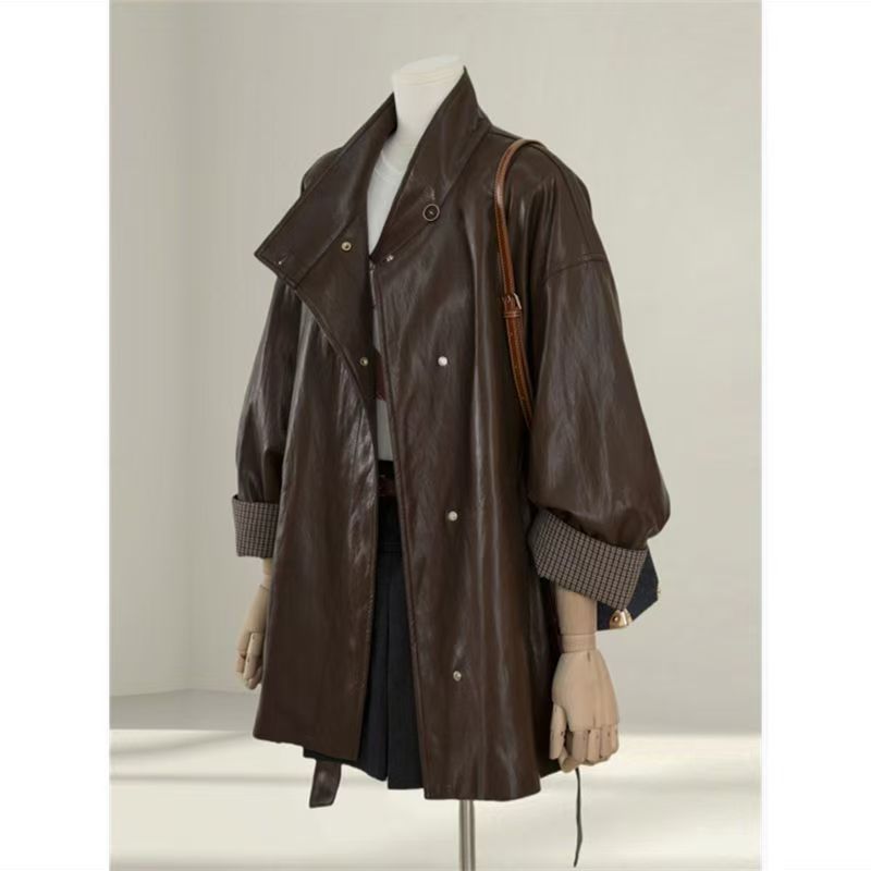 Maeve Women's Leather Jacket - Longline Autumn-Weight, Brown