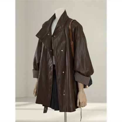 Maeve Women's Leather Jacket - Longline Autumn-Weight, Brown
