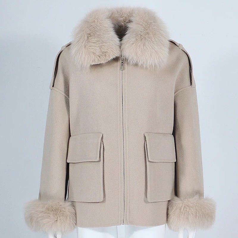 Maeve Women's Wool Coat - Zip-Up Cashmere-Blend Relaxed-Fit