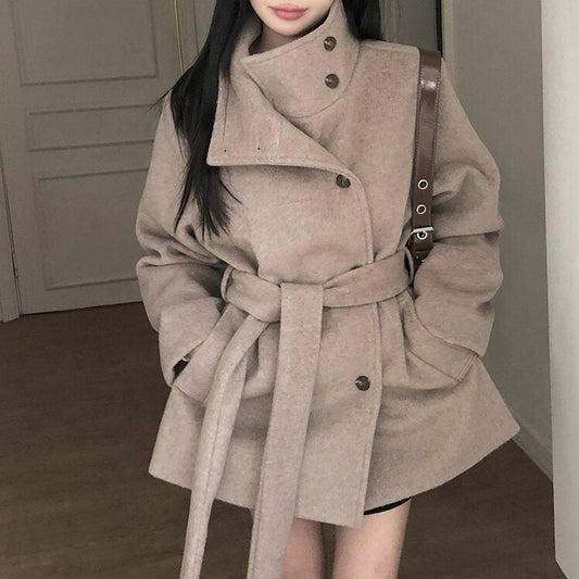 Maeve & Co Women's Belted Coat - Stand Collar & Long Sleeves