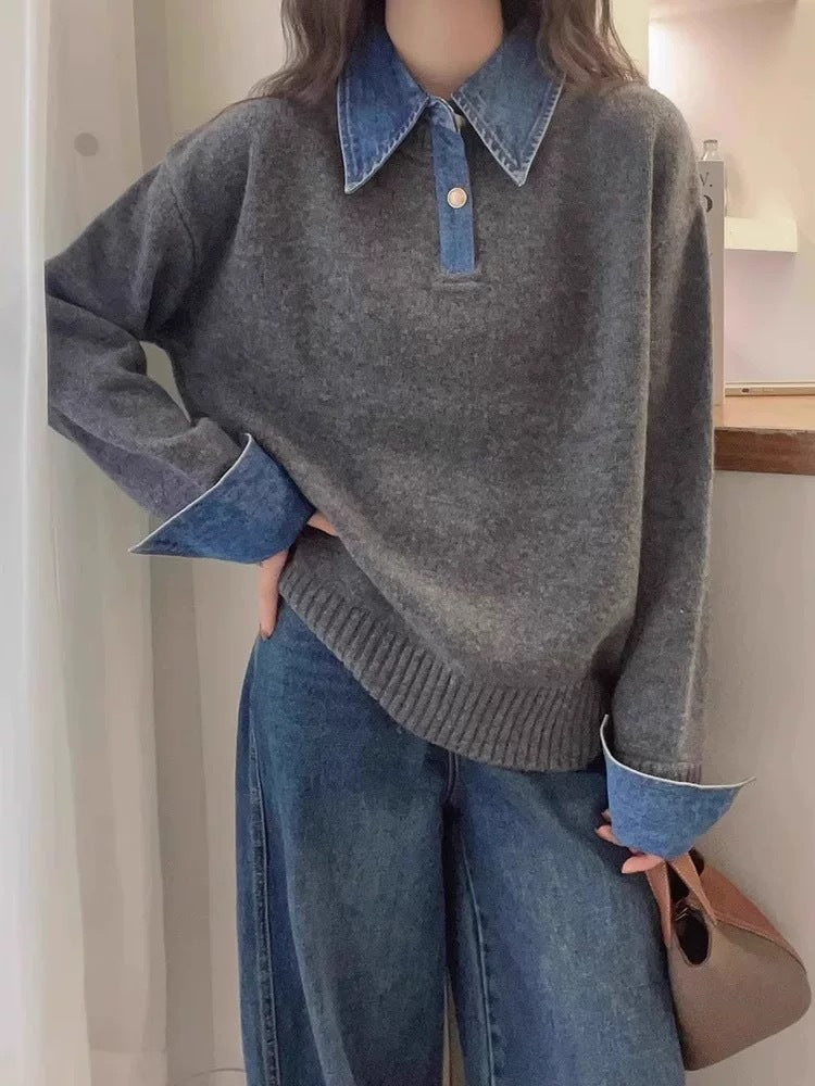 Maeve Women's Knitted Jumper - Denim Stretch Autumn-Weight