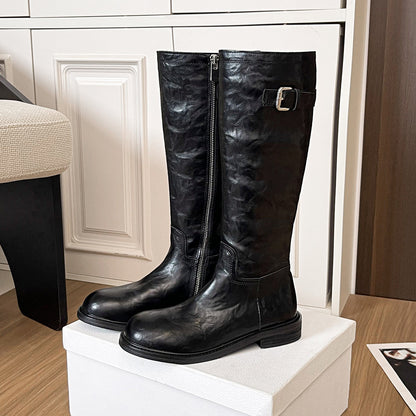 Maeve Women's Knee-High Riding Boots - Washed Leather-Look, Side-Zip