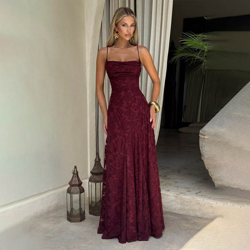 Women's Maxi Dress Lace, Backless, Strappy, Floor Length Evening