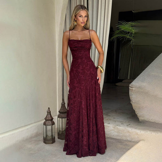 Women's Maxi Dress Lace, Backless, Strappy, Floor Length Evening