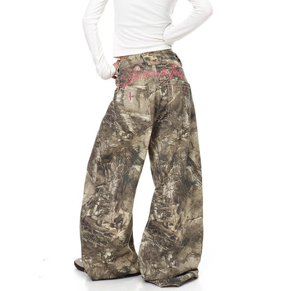 Maeve Women's Wide-Leg Jeans - Camouflage Embroidered Cotton Denim