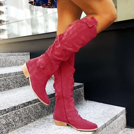 Maeve Women's Knee-High Suede Boots - Low Block-Heel, Side-Zip