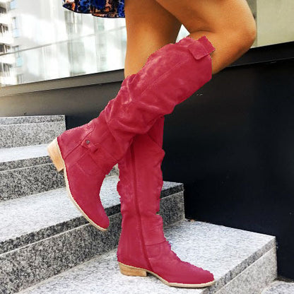 Maeve Women's Knee-High Suede Boots - Low Block-Heel, Side-Zip