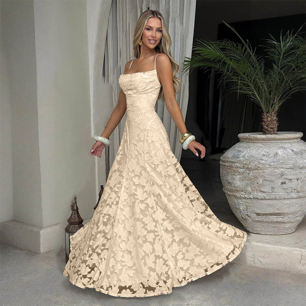 Women's Maxi Dress Lace, Backless, Strappy, Floor Length Evening