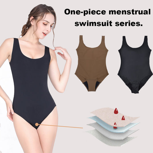 Brown Period Swimsuit Women Leak Proof One Piece Swimwear, Off Shoulder