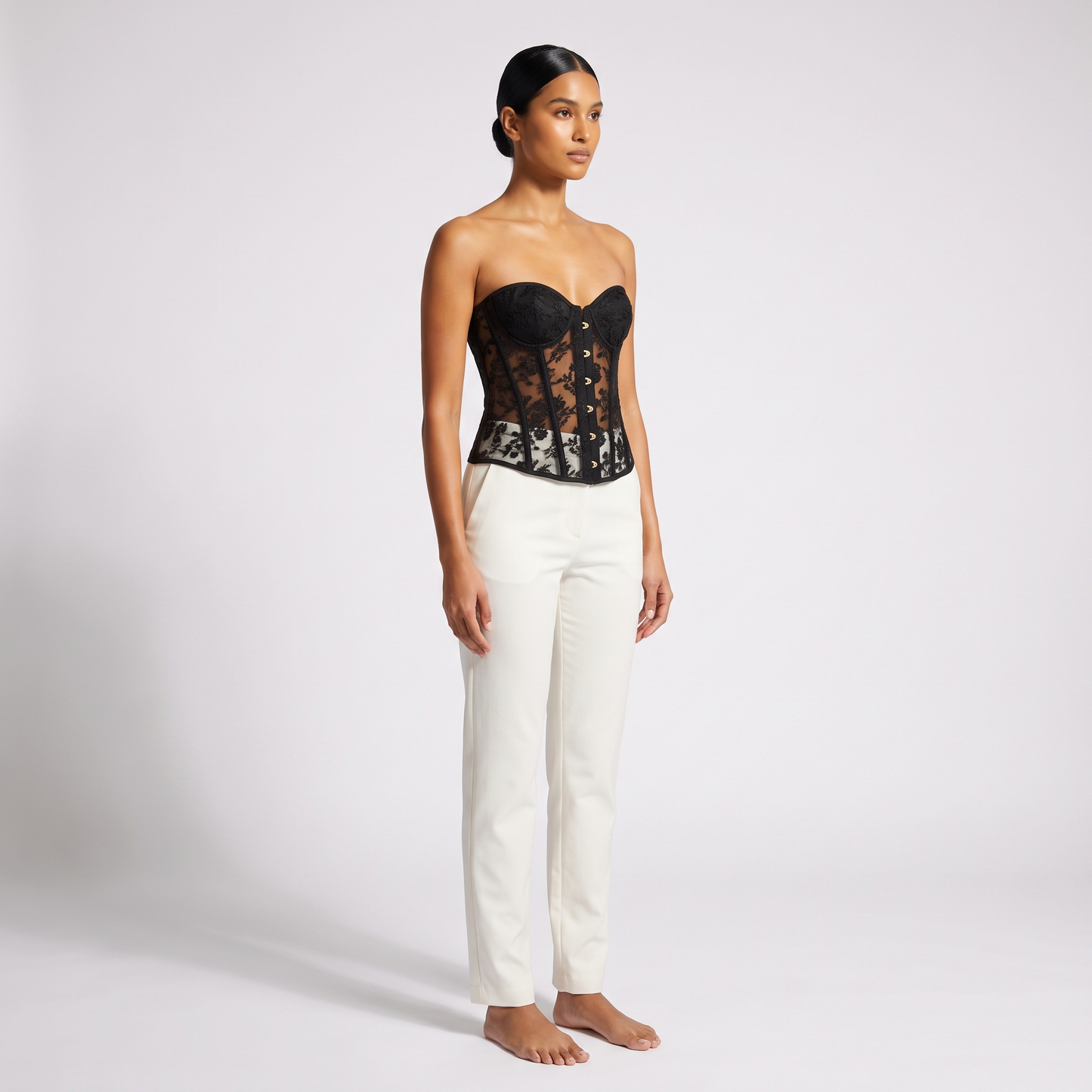 Womens Corset Top - Black - Three Quarter View