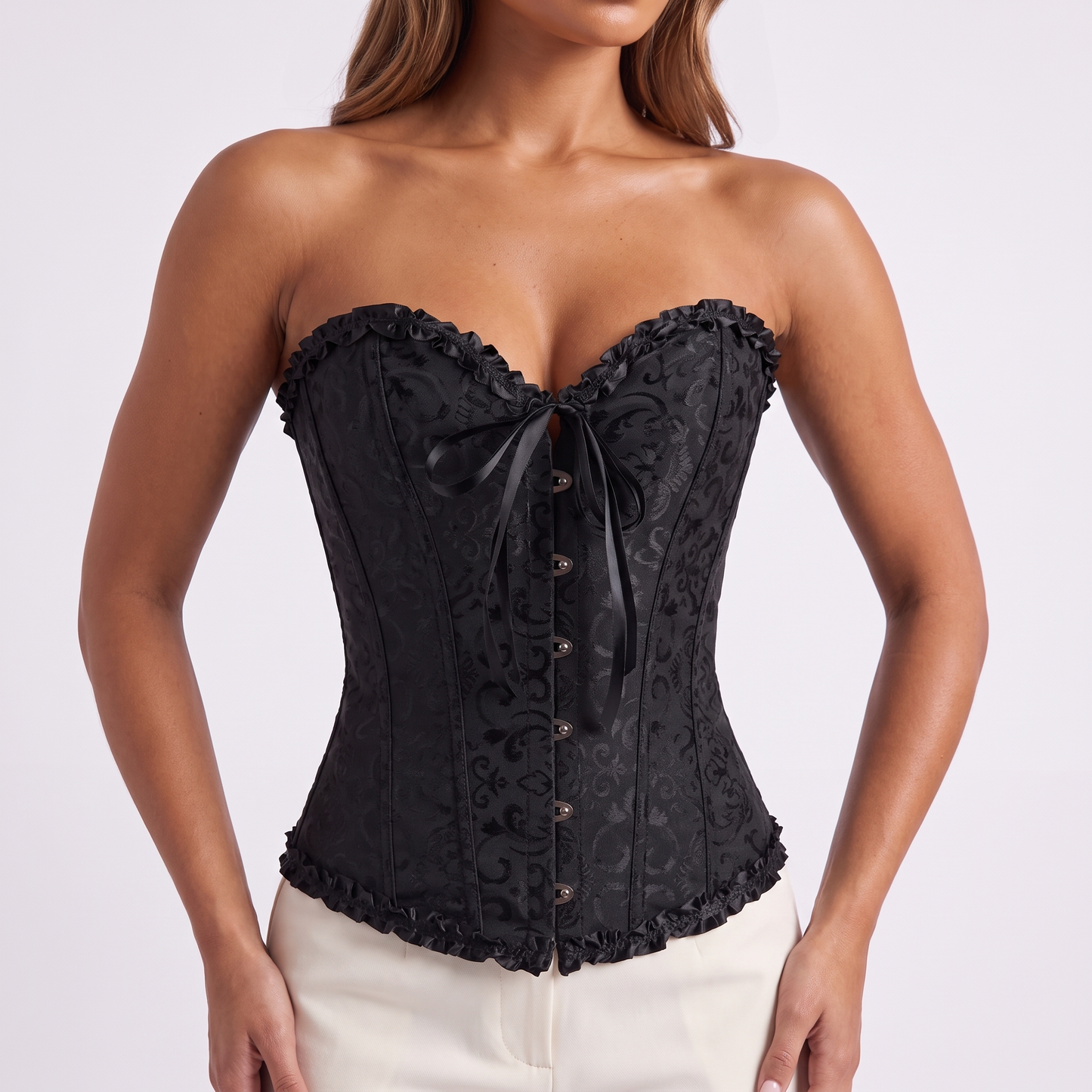 Adjustable Lace-up Corset Top black, busk and bodice detail