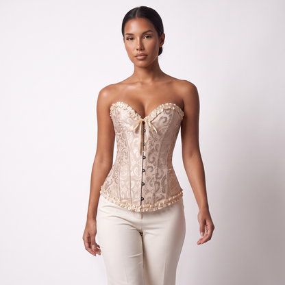 Adjustable Lace-up Corset Top in apricot jacquard