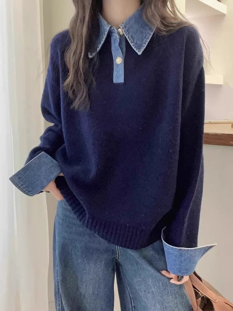Maeve Women's Knitted Jumper - Denim Stretch Autumn-Weight
