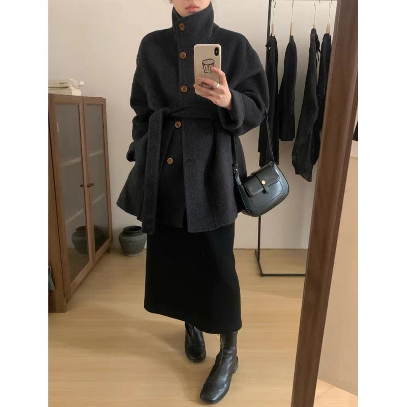 Maeve Women's Wool Coat - Single-Breasted High-Neck Relaxed-Fit