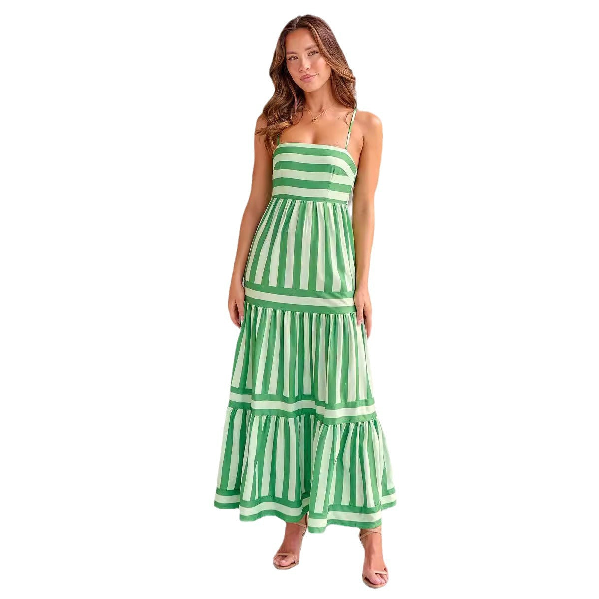 Women's Maxi Dress Backless, Tiered, Striped, Summer Sundress