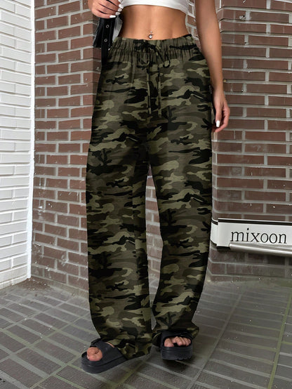 Maeve Women's Wide-Leg Trousers - Camouflage Mid-Rise Stretch