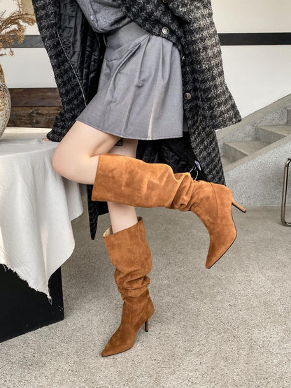 Maeve Women's Knee-High Suede Boots - Pointed Toe, Stiletto Heel