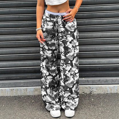 Maeve Women's Wide-Leg Trousers - Camouflage Mid-Rise Stretch