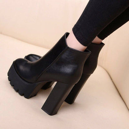Maeve Women's Platform Ankle Boots - Chunky Heel, Side-Zip, Black
