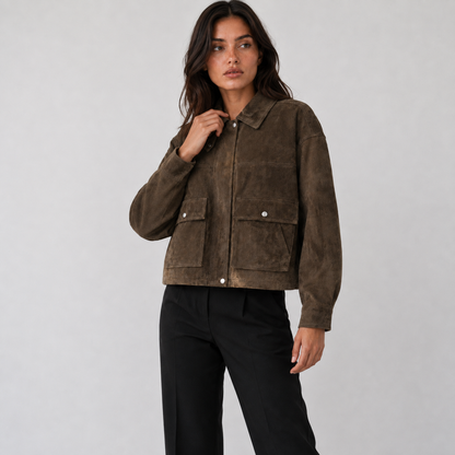 Maeve Women's Leather Jacket - Zip-Up Relaxed-Fit, Maroon