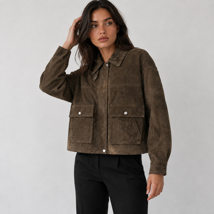 Maeve Women's Leather Jacket - Zip-Up Relaxed-Fit, Maroon