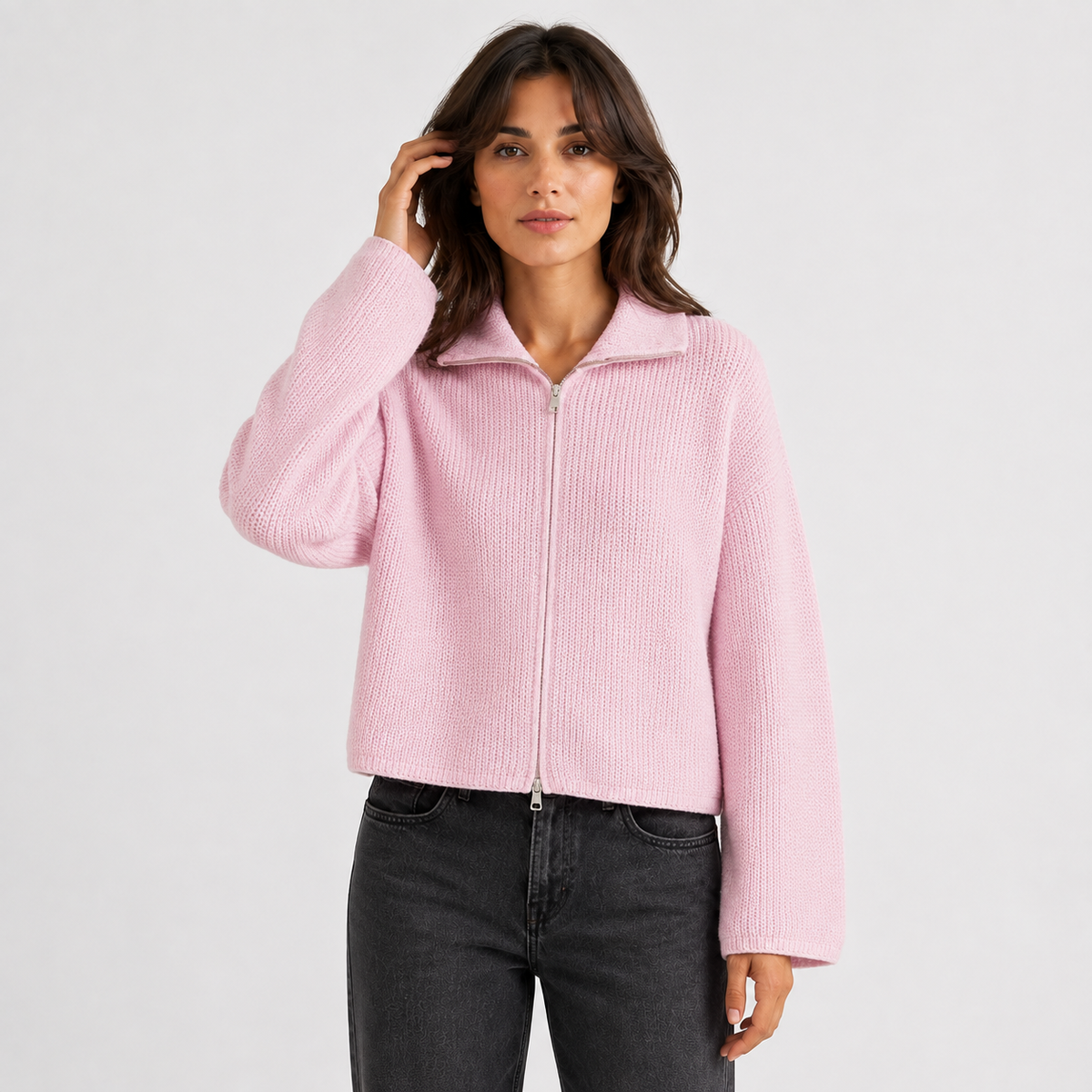 Maeve Women's Cardigan - Zip-Up Striped Wool-Blend Long-Sleeve